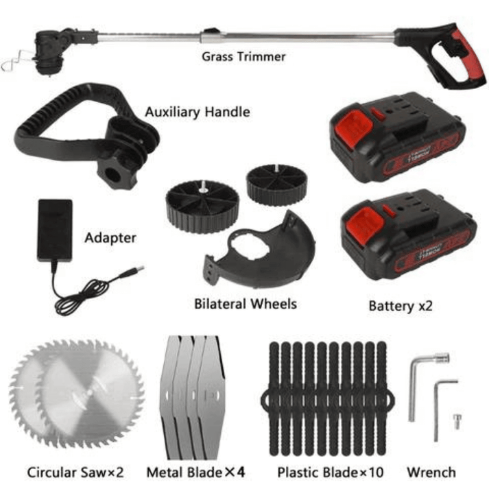 Cortador de Césped Sin Cable + 2 Baterías Recargables Accesorios y Ruedas Bilaterales de Regalo